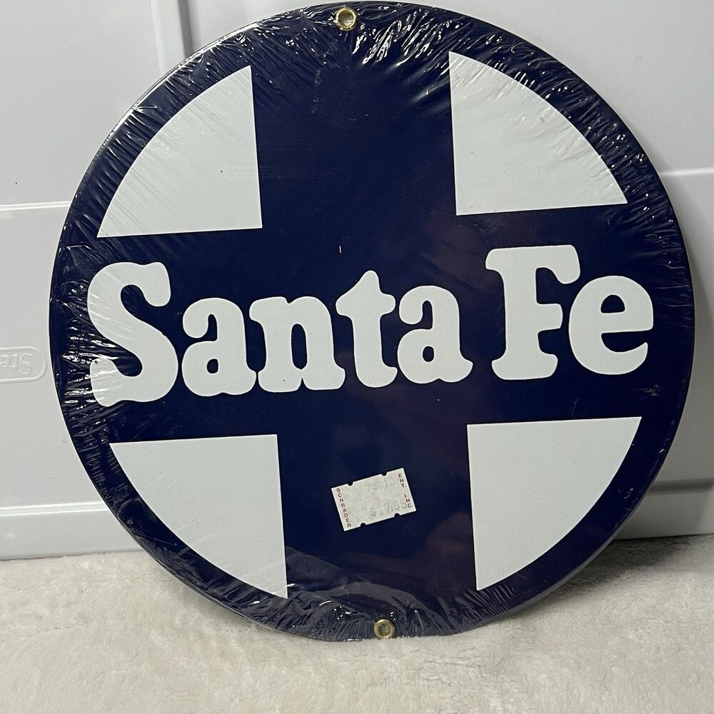 Vintage Porcelain Enameled Sante Fe Railroad 10” Sign by Ande Rooney Sealed